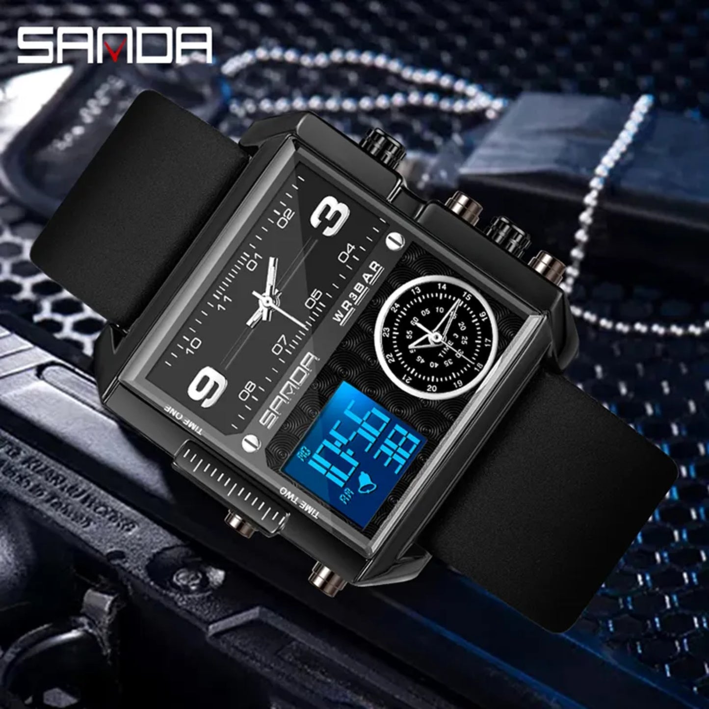 Sanda 6023 Luxury 3 Time Display Electronic Men's Watch