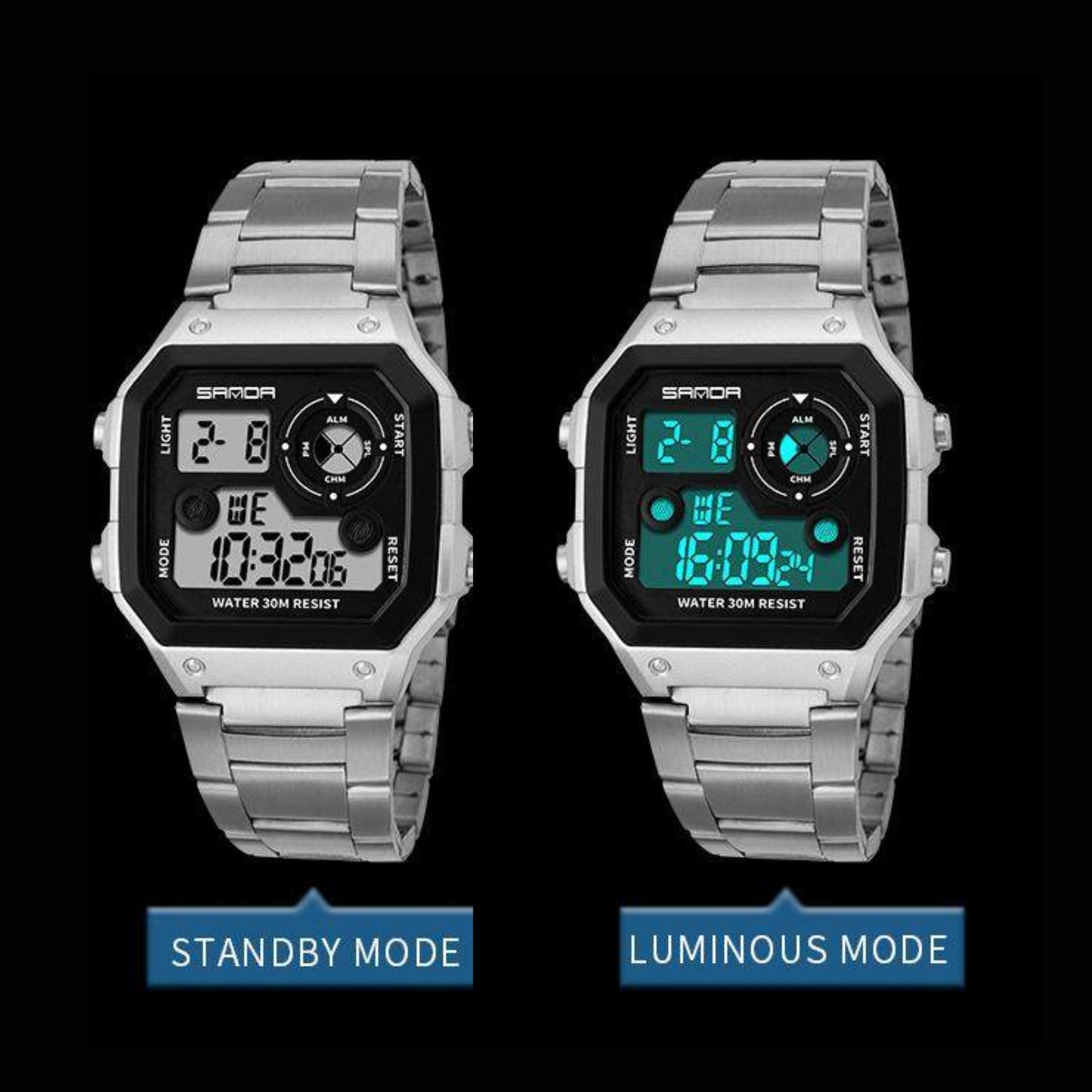 SANDA 408 Classy Digital Stainless Steel Band & Water Resistant Men's Watch