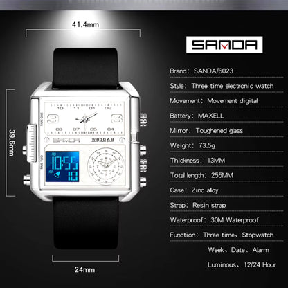 Sanda 6023 Luxury 3 Time Display Electronic Men's Watch