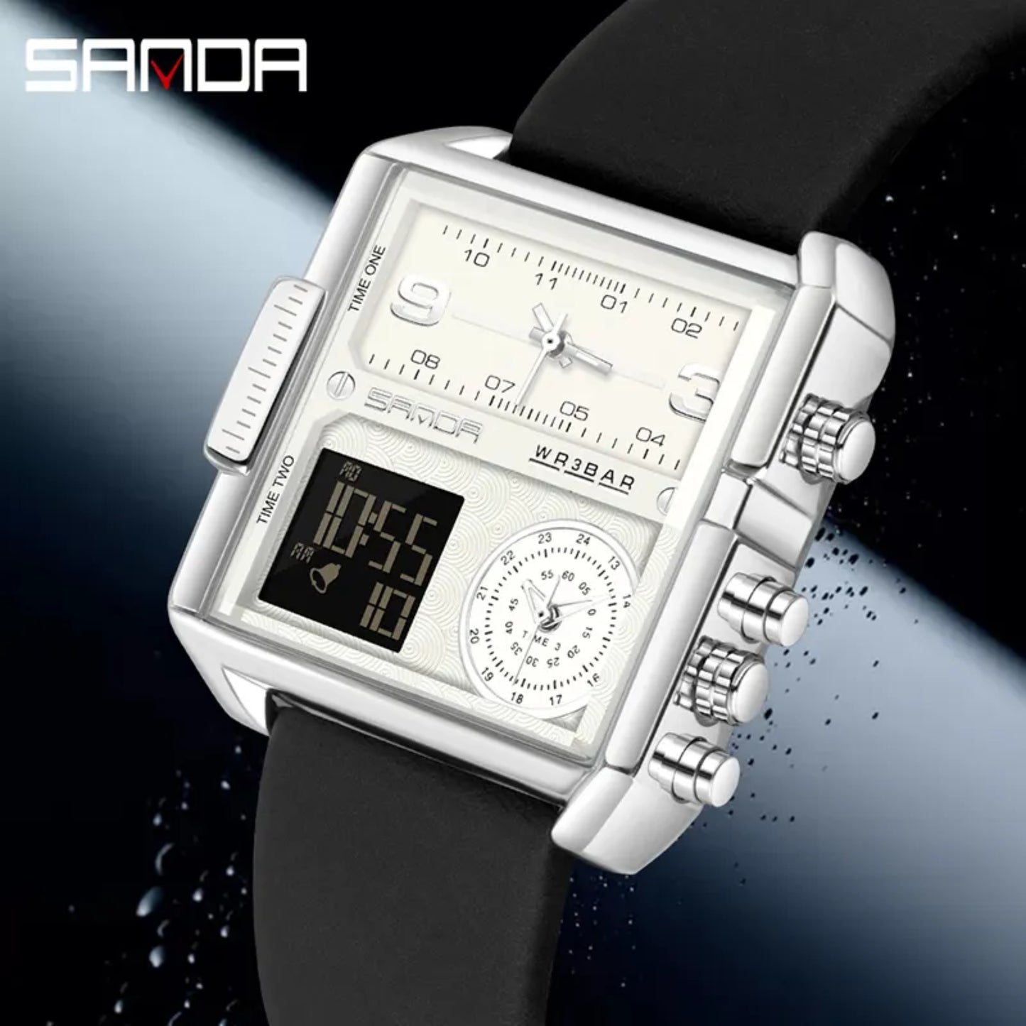 Sanda 6023 Luxury 3 Time Display Electronic Men's Watch