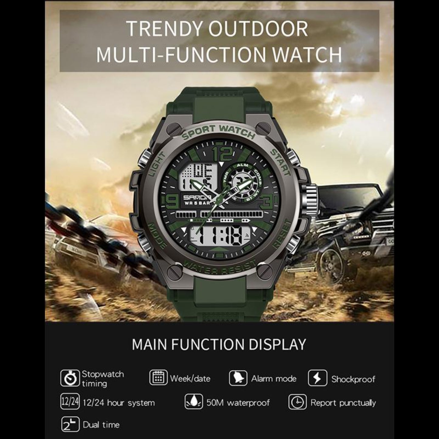 Sanda 6023 Military Sports Premium Multifunctional Men's Watch