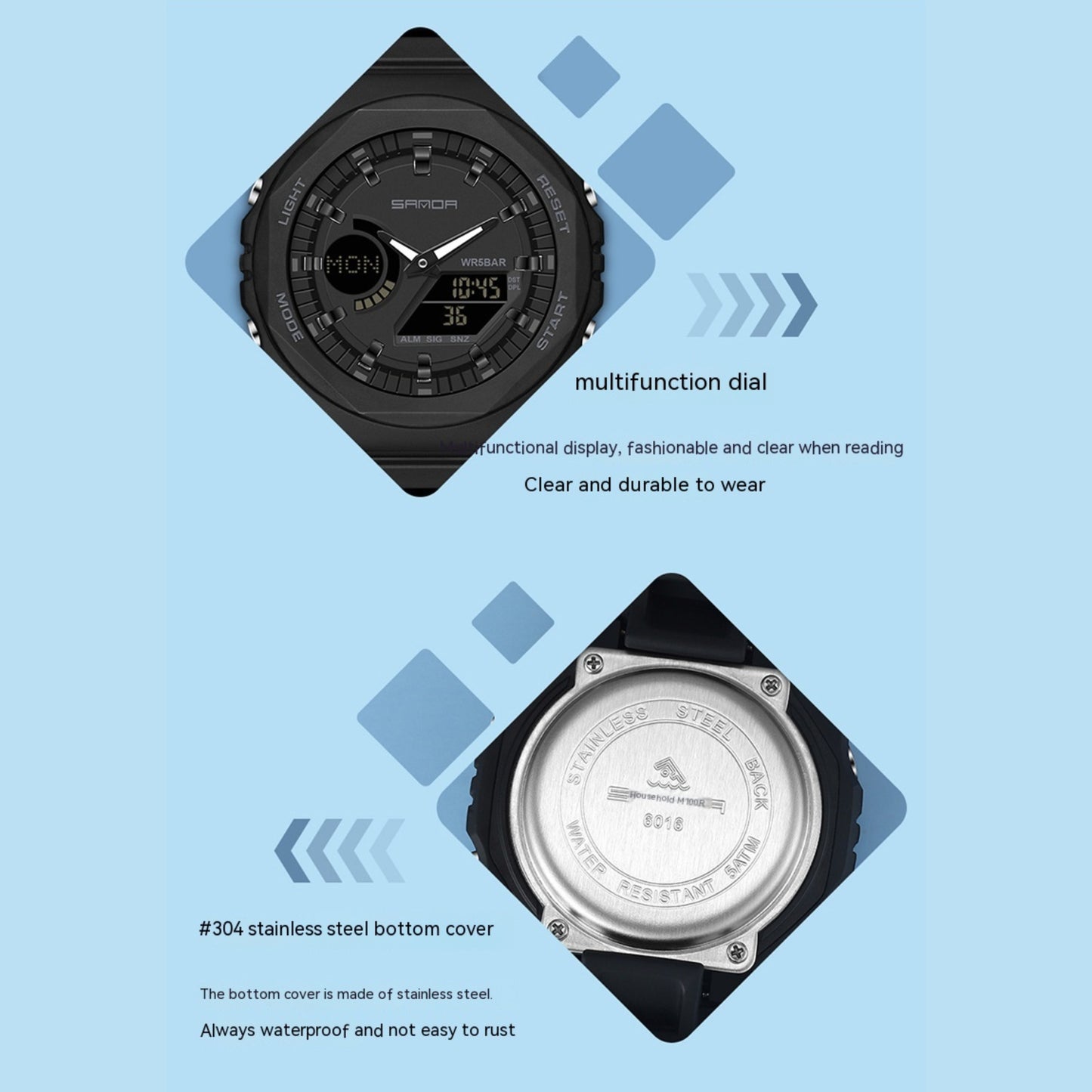 Sanda 6016 Multifunctional Dual time Sports Watch