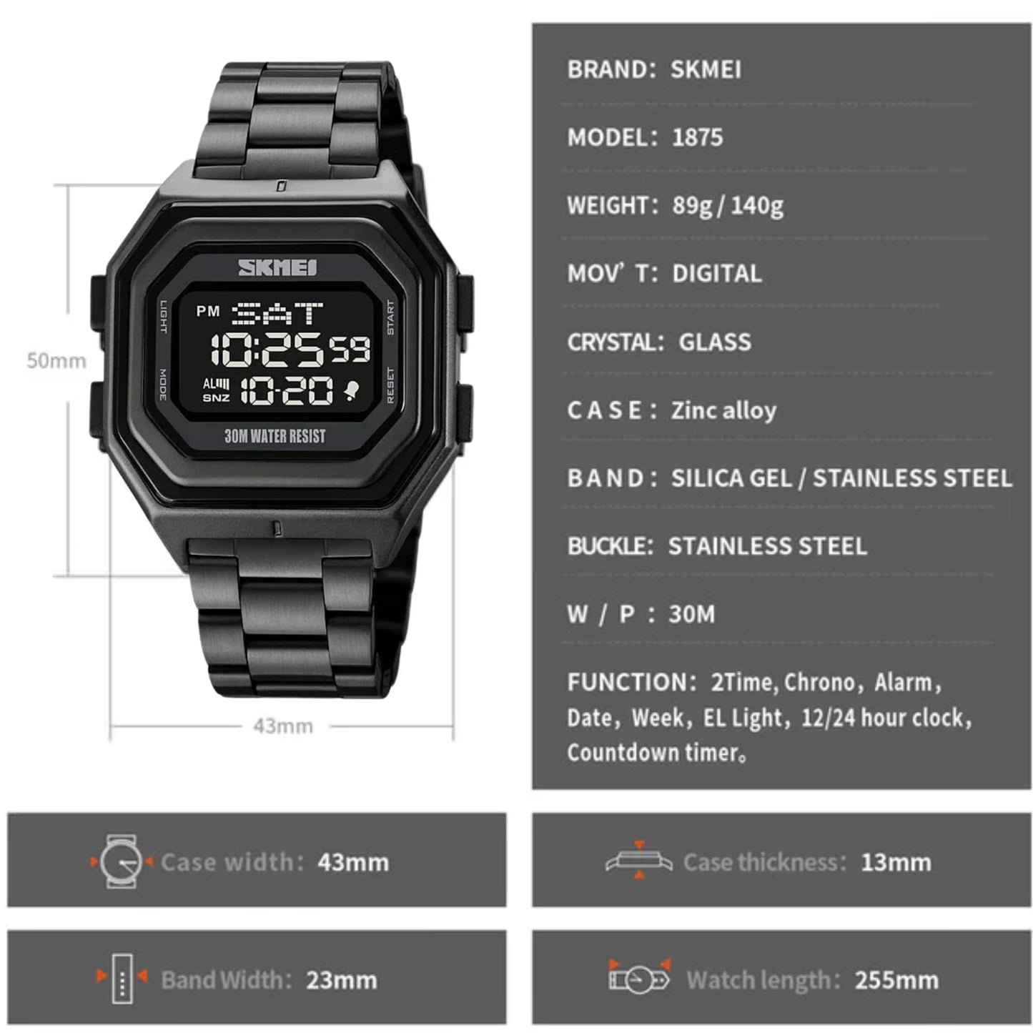 Skmei 1875 Digital Luminous Waterproof Men's Watch