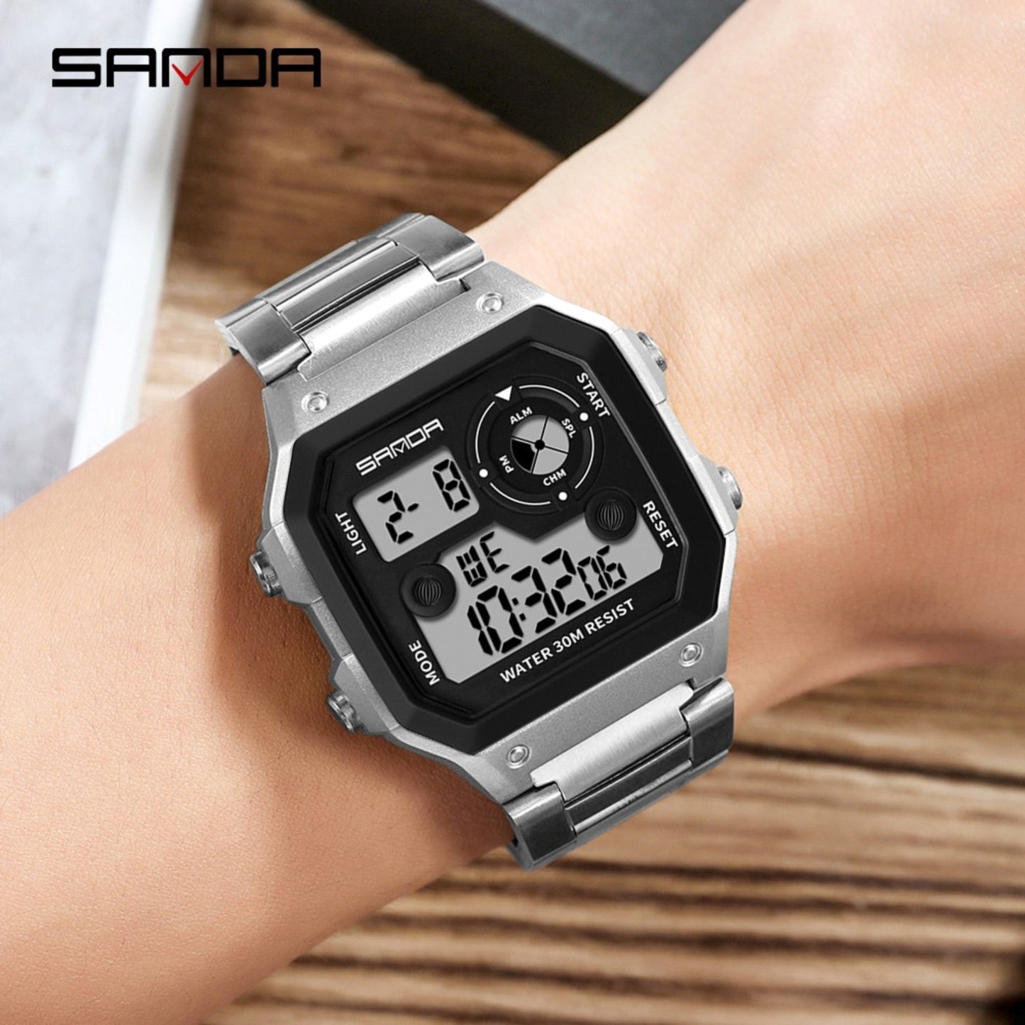 SANDA 408 Classy Digital Stainless Steel Band & Water Resistant Men's Watch