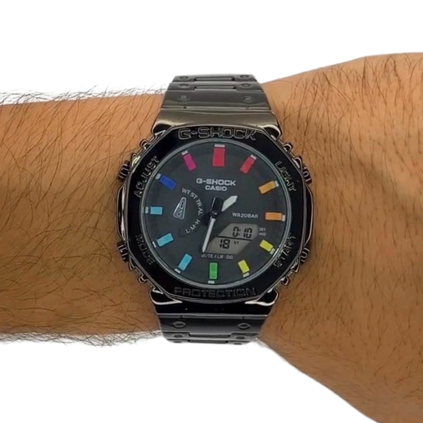 Casio G-Shock Dual Time Black Metal Rainbow Men's Watch