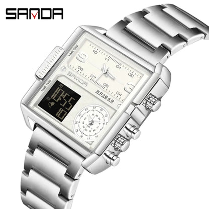 Sanda 6023 Triple Time Multifunctional Stainless Steel Premium Men's Watch