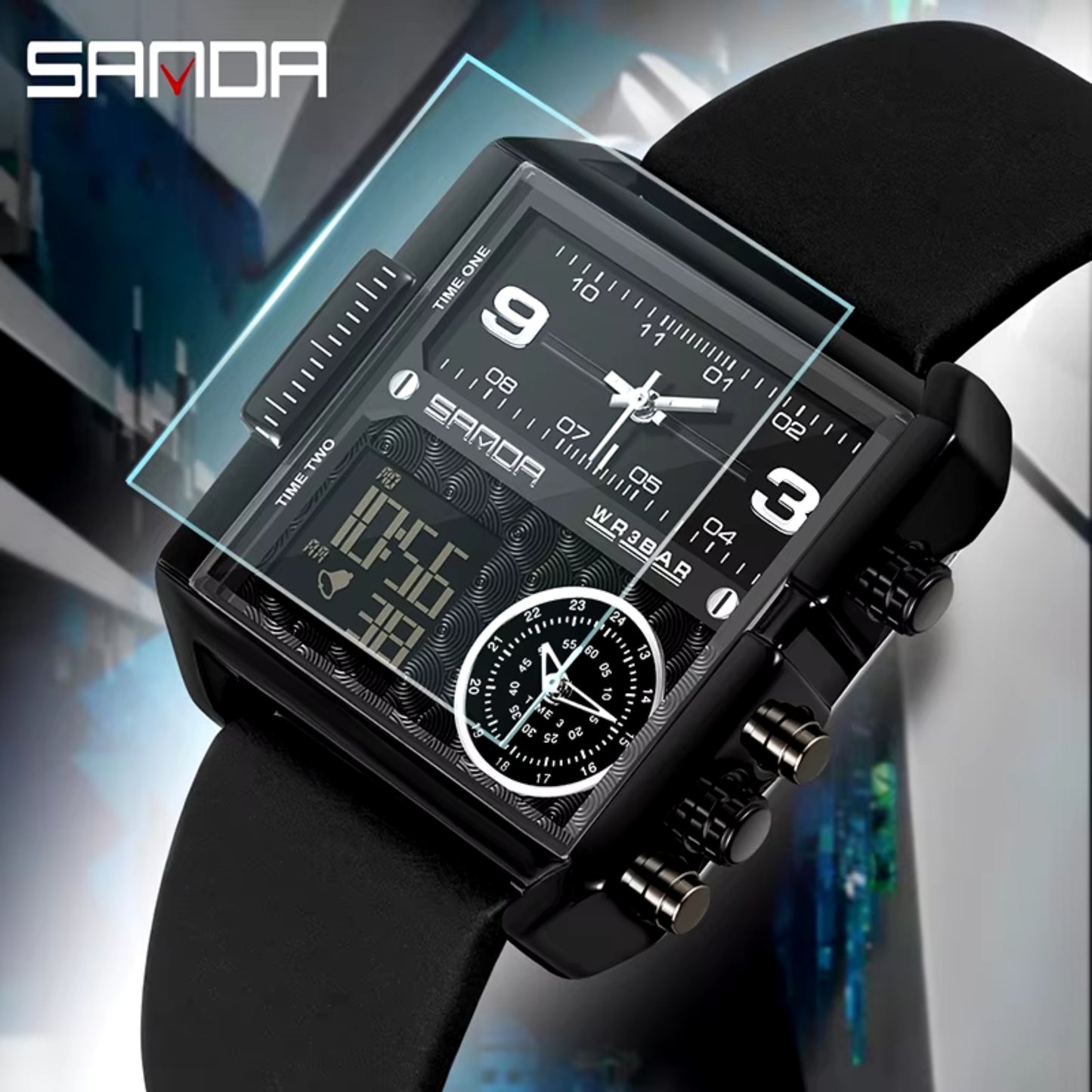 Sanda 6023 Luxury 3 Time Display Electronic Men's Watch