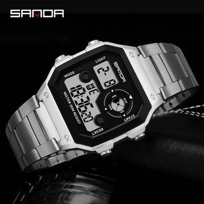 SANDA 408 Classy Digital Stainless Steel Band & Water Resistant Men's Watch