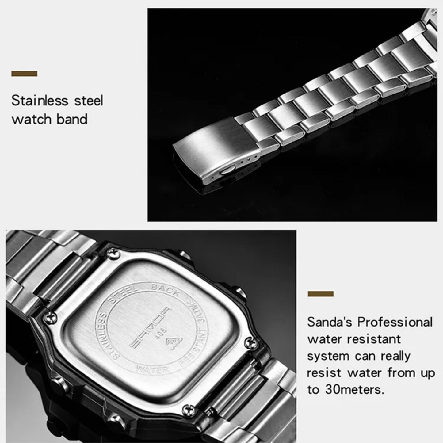 SANDA 408 Classy Digital Stainless Steel Band & Water Resistant Men's Watch