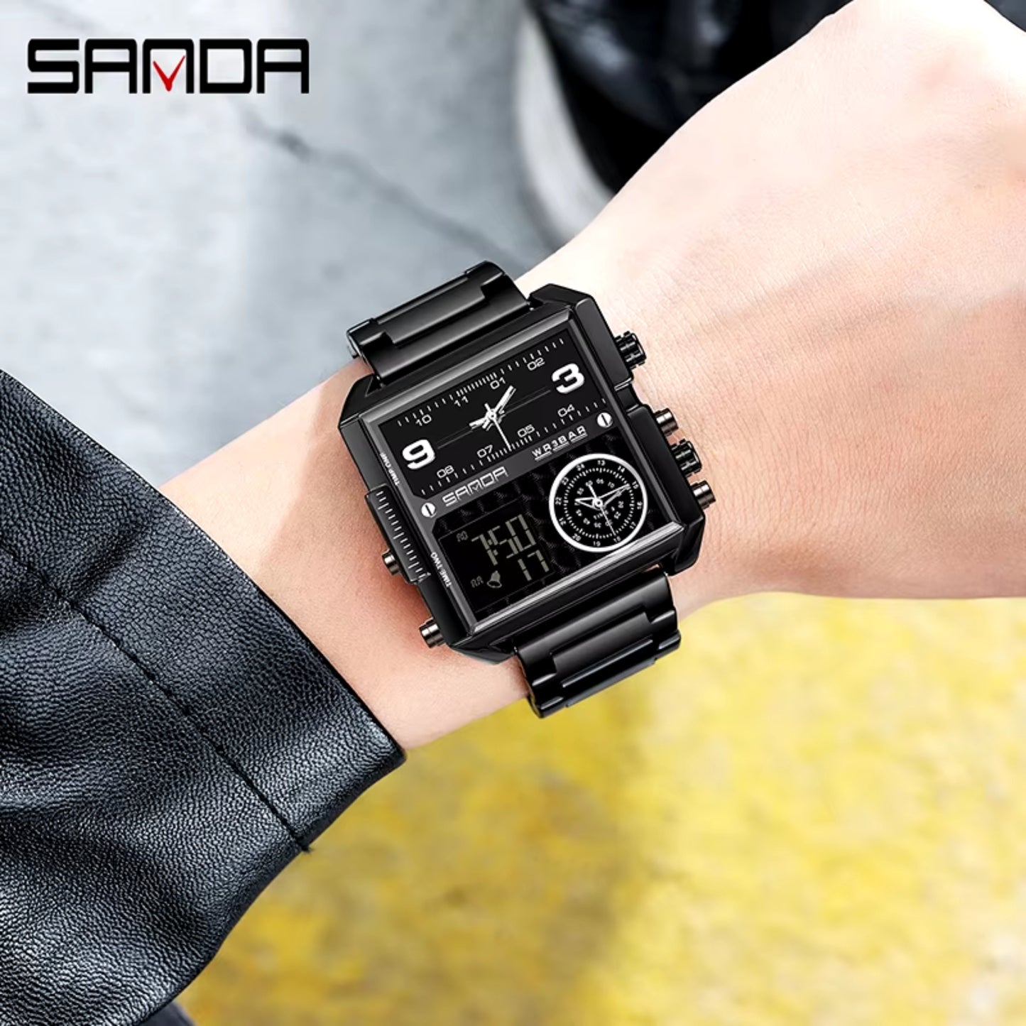 Sanda 6023 Triple Time Multifunctional Stainless Steel Premium Men's Watch