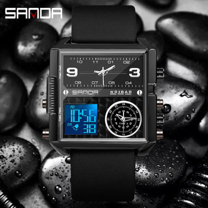 Sanda 6023 Luxury 3 Time Display Electronic Men's Watch