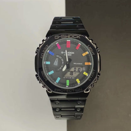 Casio G-Shock Dual Time Black Metal Rainbow Men's Watch